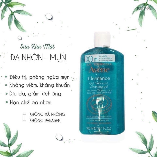 [SĂN SALE] SỮA RỬA MẶT CHO DA NHỜN MỤN AVÈNE CLEANANCE GEL NETTOYANT 300ml