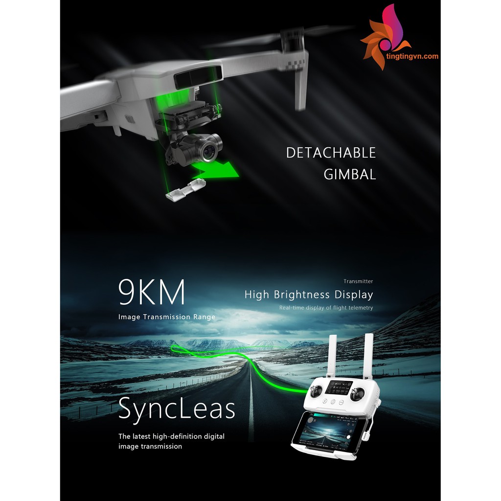 Combo Flycam Hubsan Zino 2+ Plus GPS Syncleas mới nhất 9KM FPV 4K 60fps Camera Gimbal 3 trục Thời gian bay 35 phút
