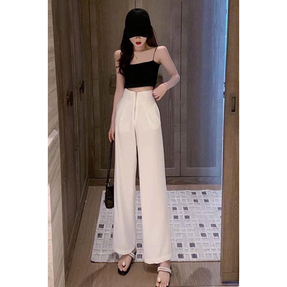 Quần nữ ống suông lưng cao ống xuông rộng gen bụng khóa trước vải tuyết mưa dày đẹp cao cấp