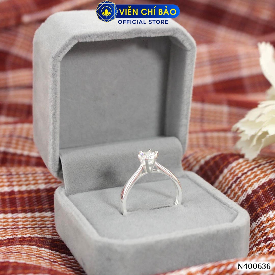 Nhẫn bạc nữ 6 chấu đính đá 5mm chất liệu bạc 925 thời trang phụ kiện trang sức Viễn Chí Bảo N400636