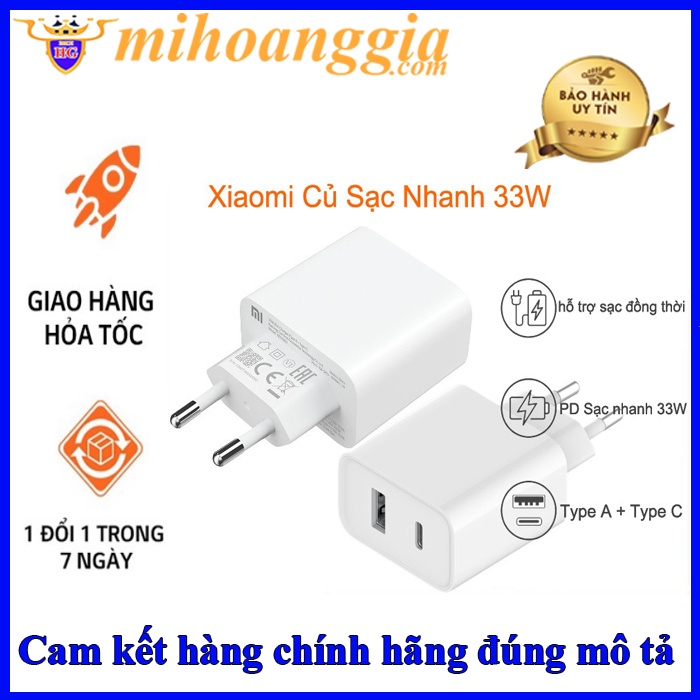 Củ sạc nhanh Xiaomi Mi 33W Wall Charger Type-A + Type-C | Củ sạc nhanh Xiaomi Type- C PD 20W - MIHOANGGIA