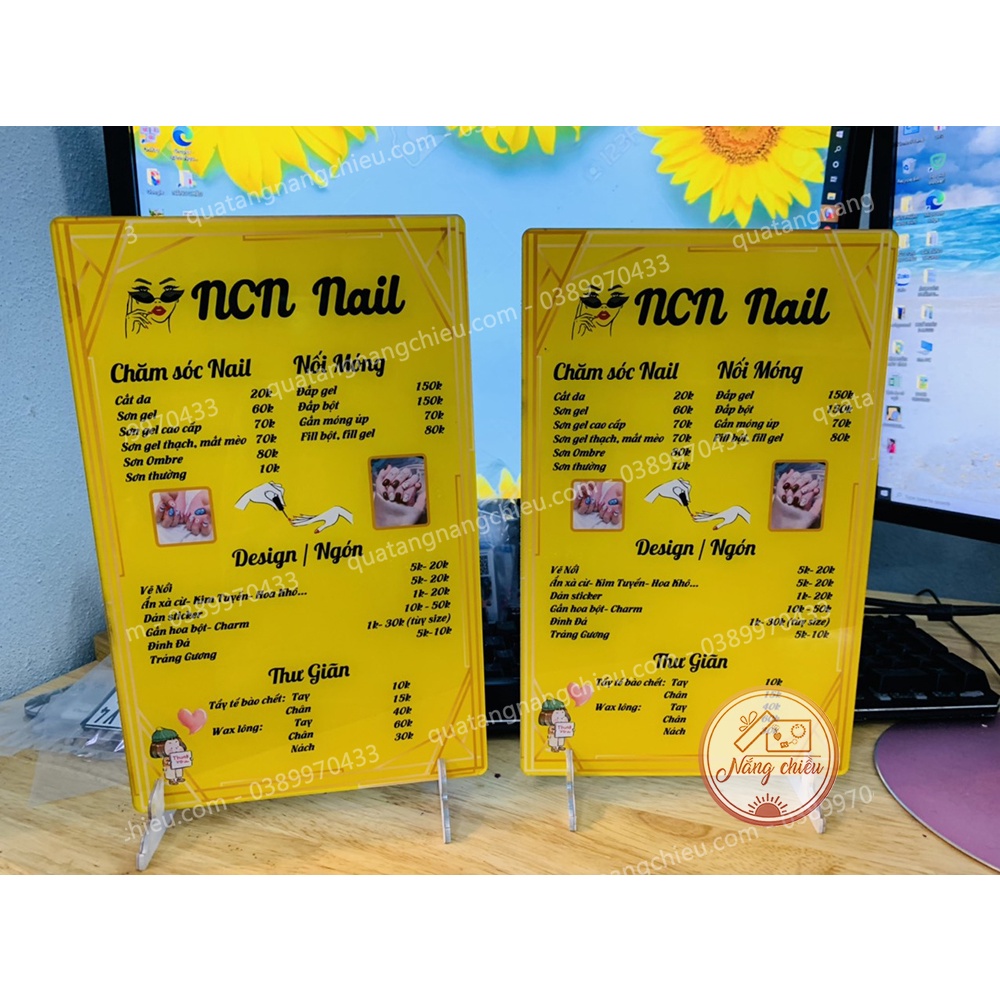 Menu để bàn cho tiệm nail - in thông tin bảng giá theo yêu cầu