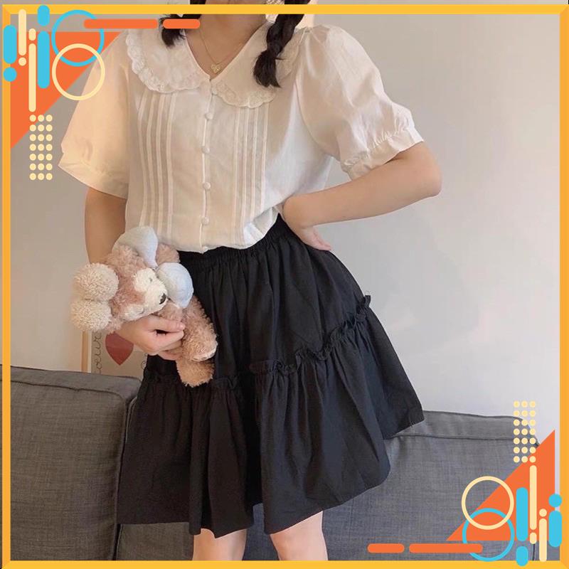 Sơ mi trắng cộc tay cổ sen thêu sơ mi tiểu thư tay ngắn MSP28560
