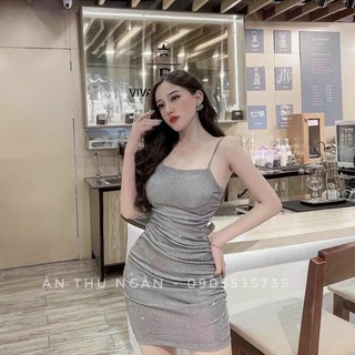 Đầm body hai dây nhũ kim tuyến nhiều màu nhún hông