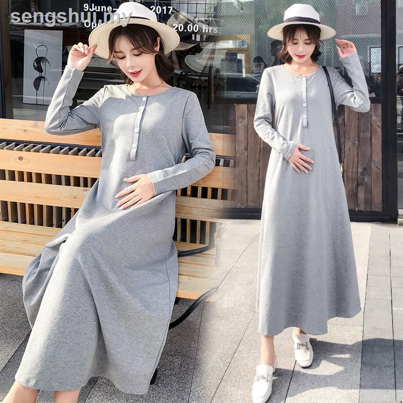 Đầm Maxi Tay Dài Chất Liệu Cotton Cho Phụ Nữ Mang Thai Size M-2Xl