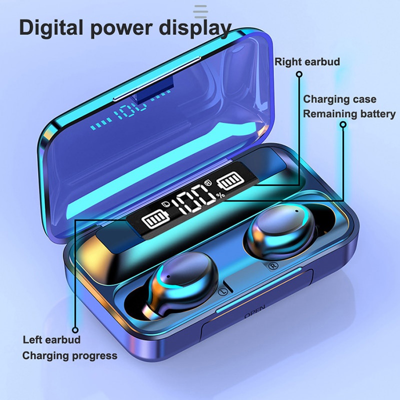 Tai nghe bluetooth không dây F9-5C TWS Chống thấm nước có micro và đèn LED nhỏ gọn chất lượng cao TZUZL