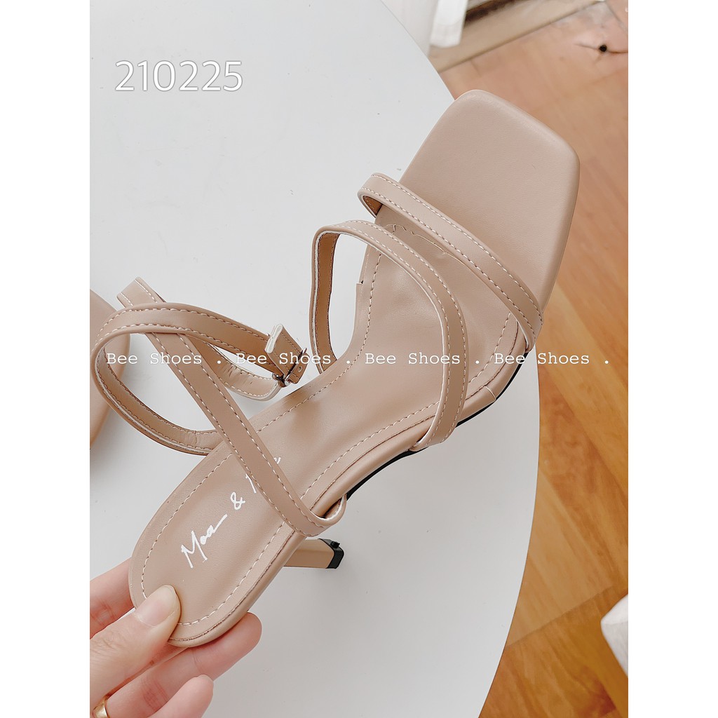 BEESHOES - SANDAL NỮ MŨI VUÔNG QUAI NGANG TRƠN - SANDAL NỮ MŨI VUÔNG GÓT NHỌN CAO 7 PHÂN SẴN MÀU ĐEN - BE - TRẮNG 210225