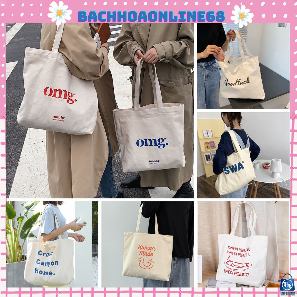 Túi tote vải đeo chéo canvas có khoá miệng thời trang Hàn Quốc dáng vuông Bachhoaonline68 558