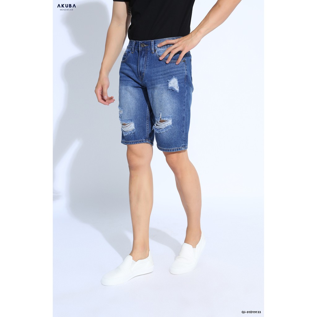 Quần Short Jean Nam Rách Thời Trang Cao Cấp AKUBA Form Skinny | 01D19133