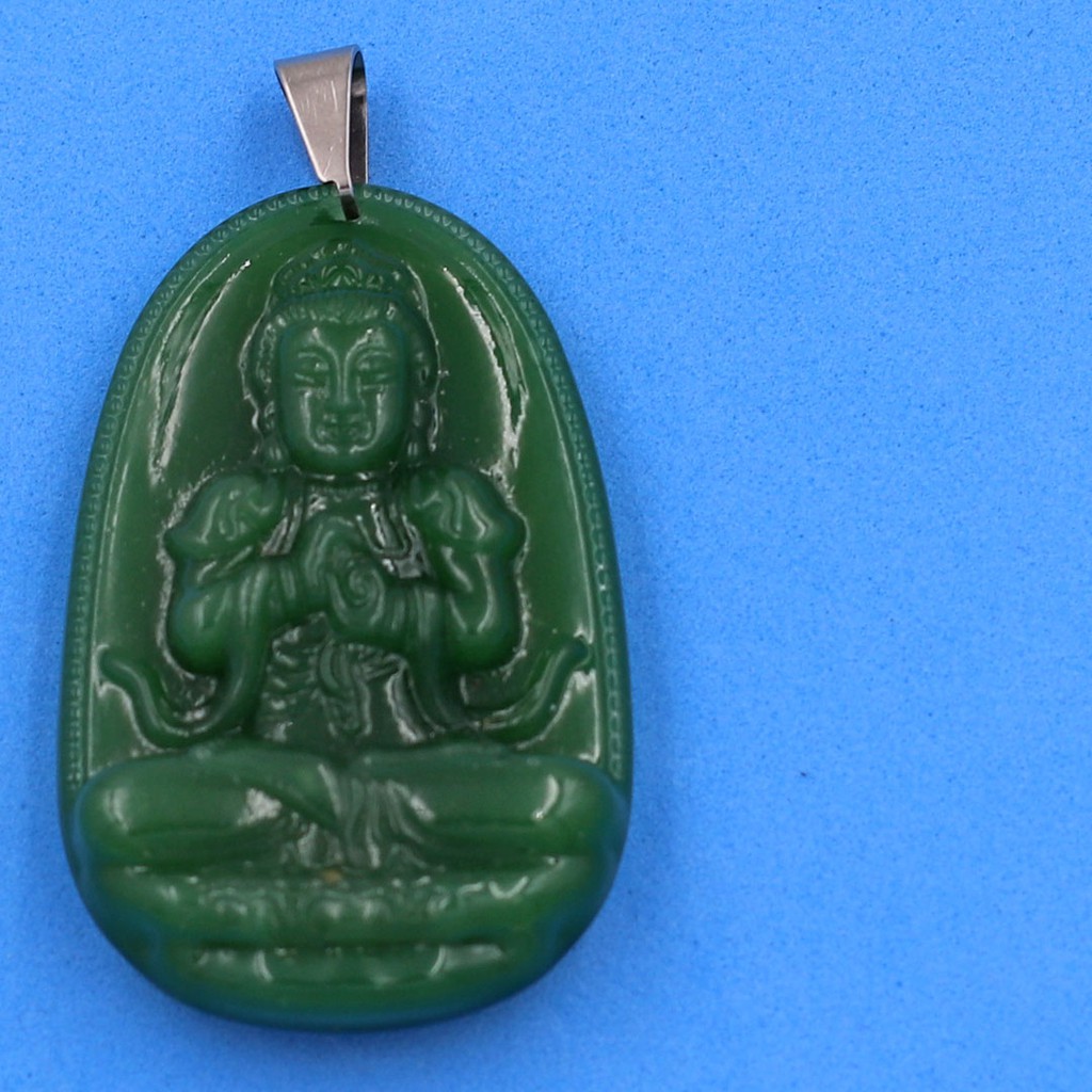 Mặt dây chuyền phật Như Lai Đại Nhật đá tự nhiên xanh 4.3cm - Phật bản mệnh tuổi Mùi, Thân - Tặng kèm móc inox
