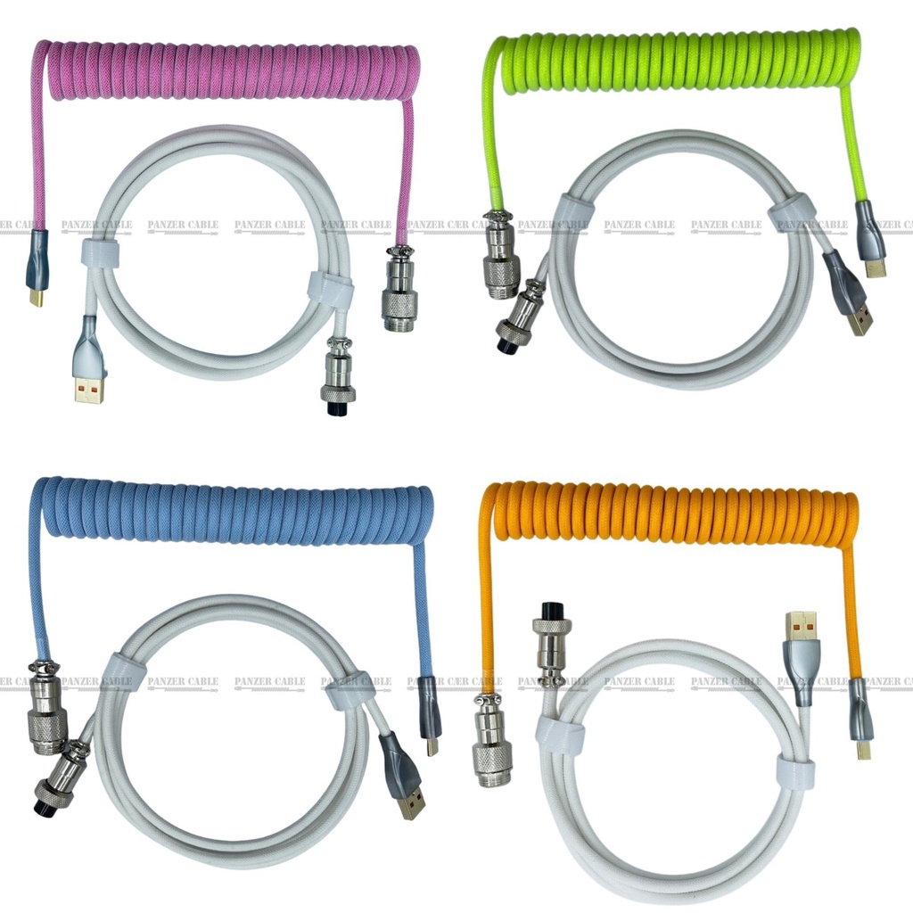 Dây cáp Panzer Cable cho bàn phím cơ Type-C, dây dù Polyethylene cao cấp, trục nối GX12, đầu cắm USB A kim loại CAO CẤP