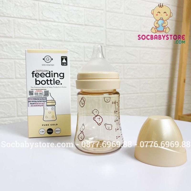Bình sữa PPSU Grosmimi mẫu gấu 200ml / 300ml - Chính hãng