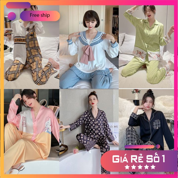 Set Đồ Bộ Nữ Pijama Tay Dài Quần Dài Lụa Cao Cấp HotGirl Hàng Đẹp Chuẩn Shop HotTrend Nhiều Mẫu Mã Siêu Đẹp