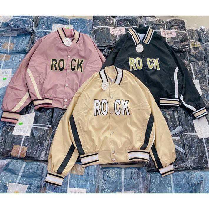 Áo khoác nữ tuyệt đẹp bomber thêu ROCK lót tốt xitin thời trang-A789