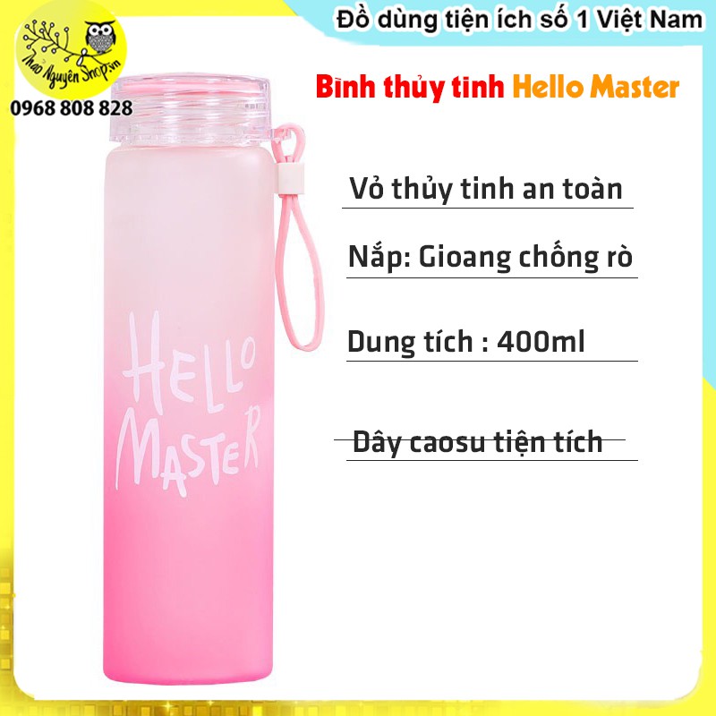 Bình nước thủy tinh Hello Master 400ml cao cấp