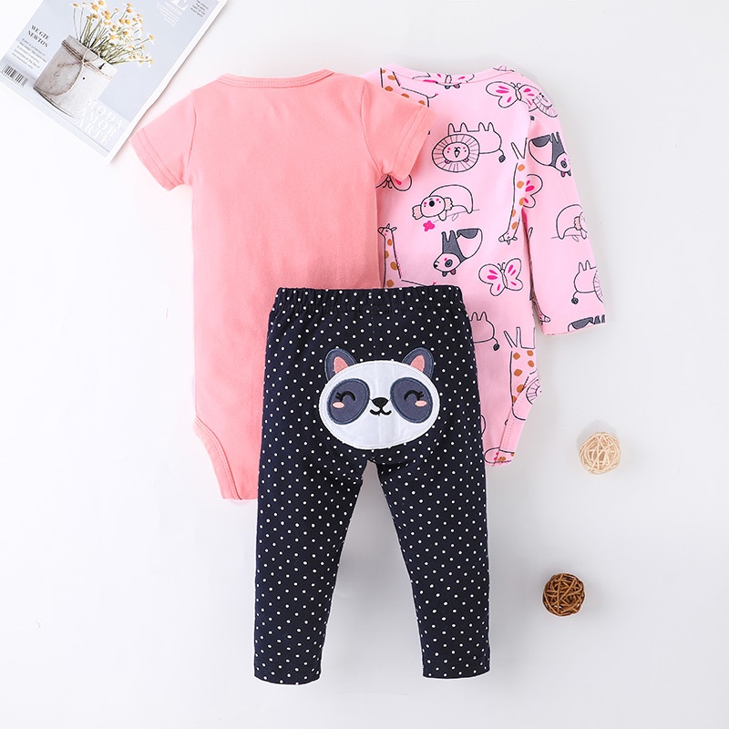 Bộ Đồ Quần Áo Bé Gái 3 Món Body Tay Ngắn Bodysuit Liền Thân Và Quần Dài Set Cho Bé Trẻ em Sơ Sinh 0-36 Tháng