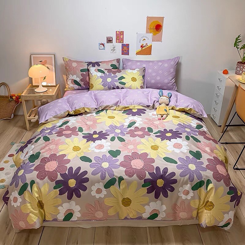 Bộ chăn ga gối Cotton living đủ hoạ tiết -Luis Bedding chăn ga hàn quốc(free bo chun theo yêu cầu)