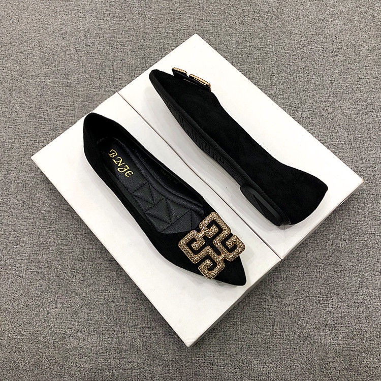 Giày Búp Bê Mũi Nhọn Đế Mềm Đính Đá Trang Trí Dễ Phối Đồ Thời Trang Cho Nữ Size 33-44