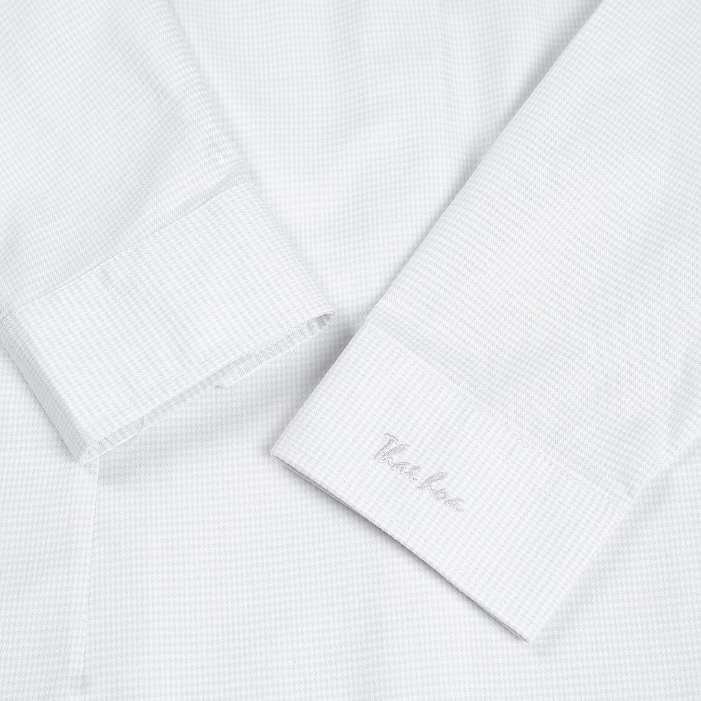 Áo sơ mi công sở nữ dài tay màu trắng đẹp kẻ caro vải cotton Thái Hòa 65-01