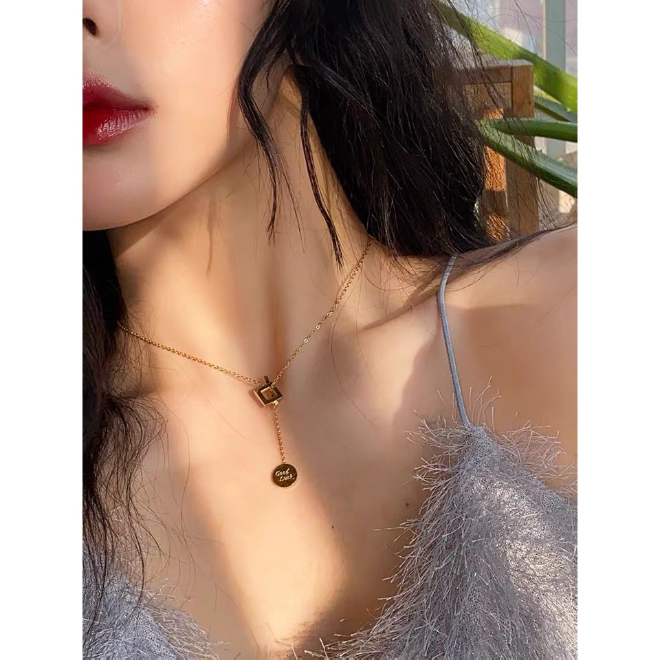 Dây chuyền thép titan mạ vàng 18k họa tiết hình học thời trang âu mỹ sang trọng dễ phối đồ