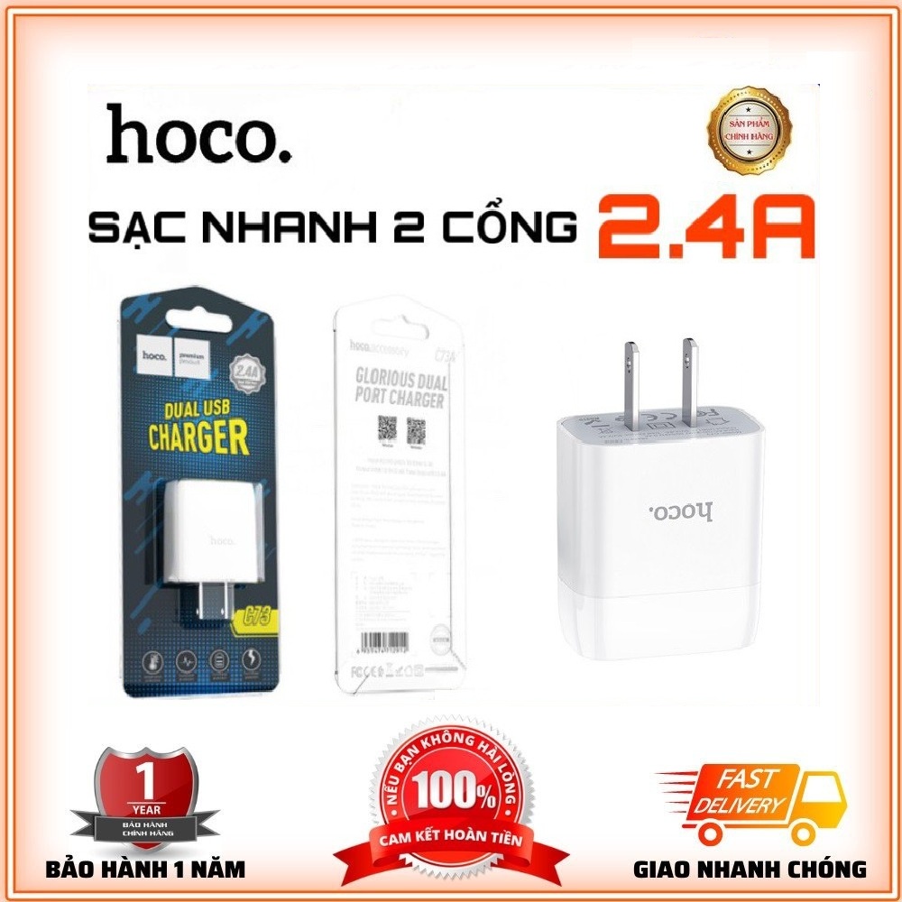 Củ Sạc IpNhanh 2 Cổng 2.4A Chính Hãng Hoco C73/C73A - Bảo Hành 12T