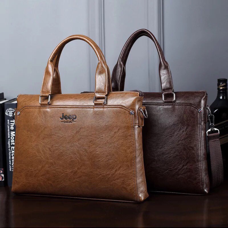 Túi xách da công sở cao cấp Jeep Buluo 38x28x6cm đựng laptop 14inch (Nâu đậm-Nâu sáng-Đen) | BigBuy360 - bigbuy360.vn