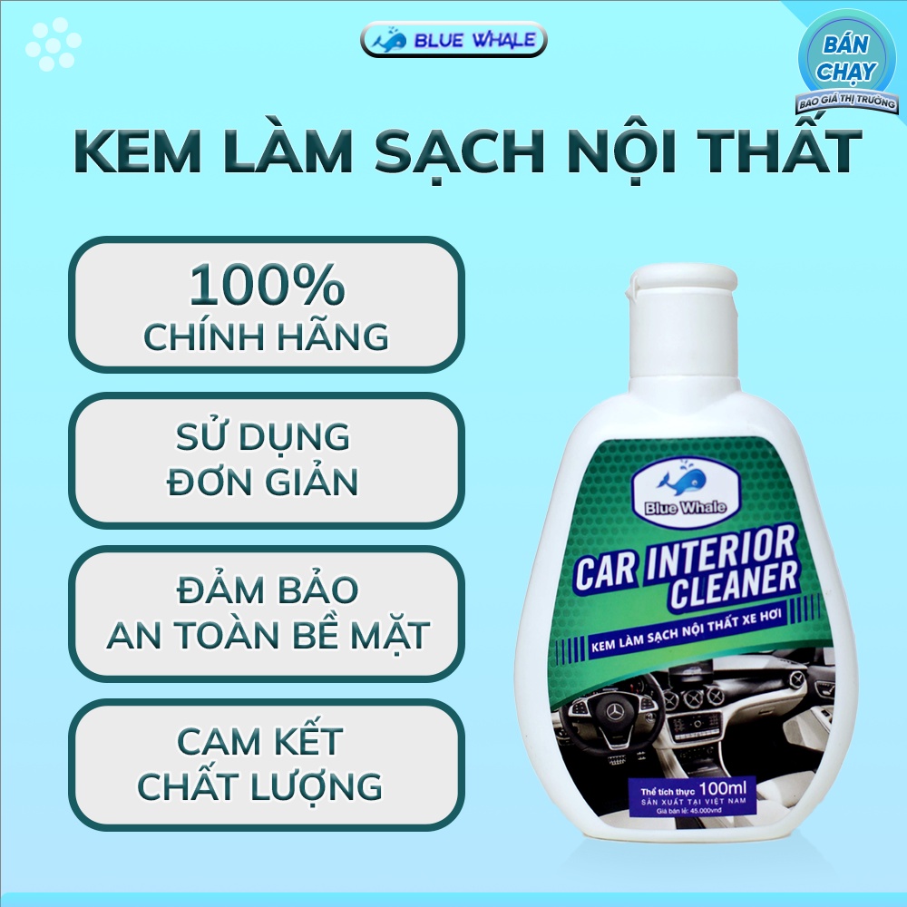 Kem làm sạch nội thất xe hơi chính hãng BlueWhale làm bóng, sáng các bề mặt nội thất trong xe, để lại mùi hương nhẹ