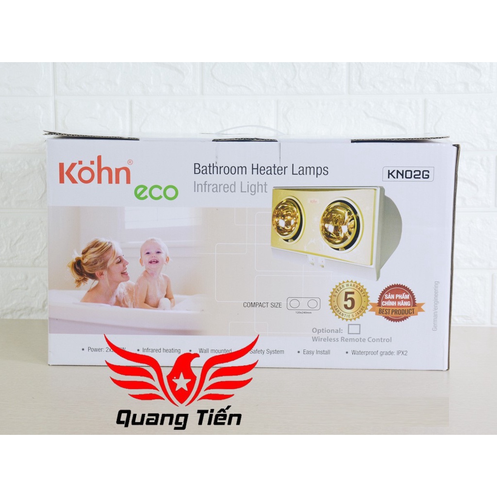 Đèn sưởi nhà tắm 2 bóng Braun Kohn KN02G 550W