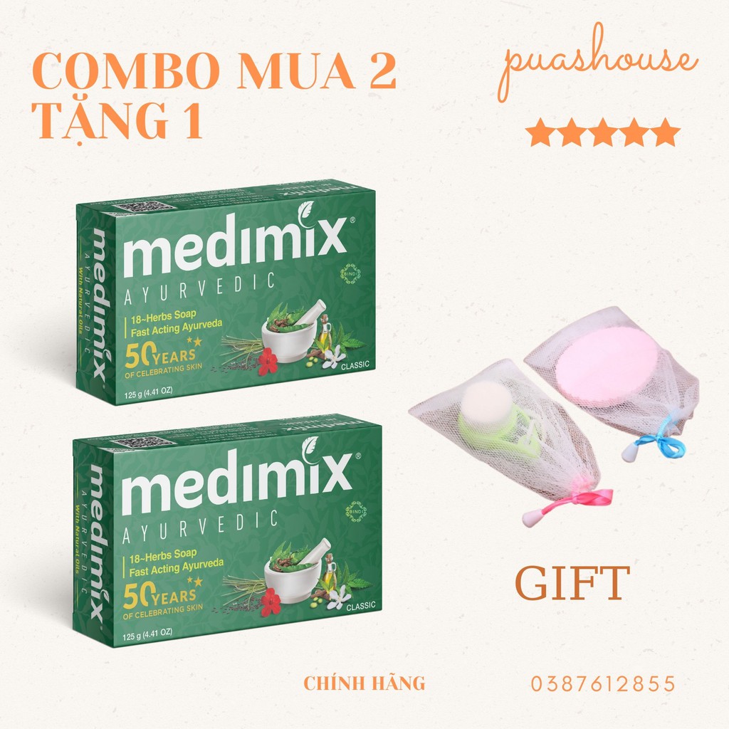 [Mã 66FMCGSALE hoàn 8% xu đơn 500K] [RẺ VÔ ĐỊCH] COMBO 2 XÀ PHÒNG MEDIMIX 18 LOẠI THẢO DƯỢC 125G - MEDIMIX 18 HERBS SOAP