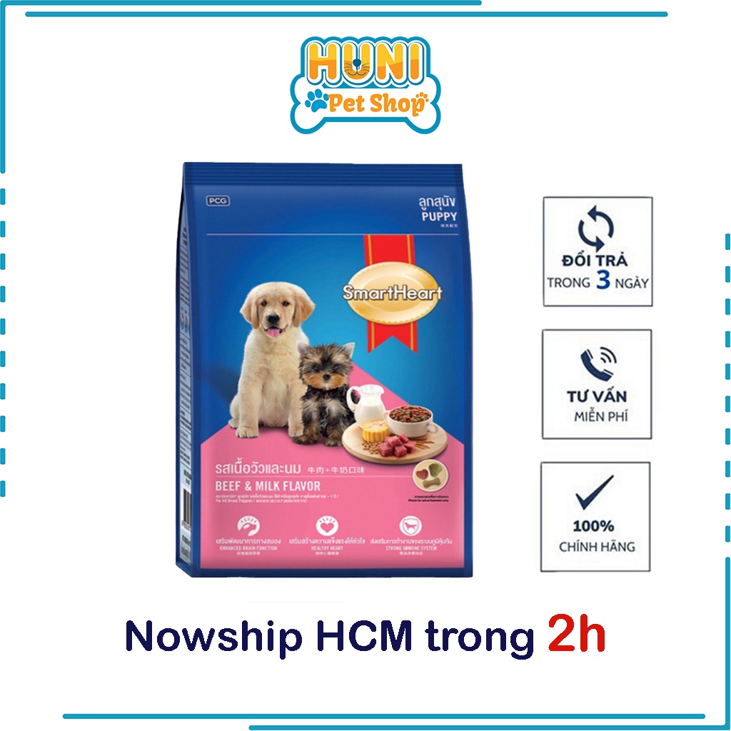 Thức ăn cho chó Smartheart Puppy hạt cho chó trưởng thành vị sữa - gói 400g, 1.5kg