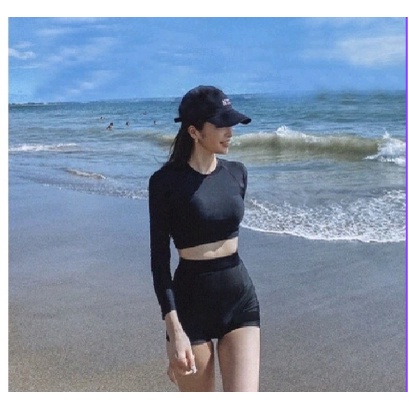 Đồ bơi nữ bikini đi biển nữ 2 mảnh lưng cao áo tay dài màu đen cá tính VATIXA BKN117