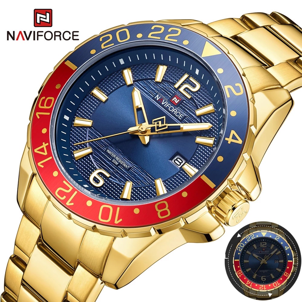 Đồng Hồ Quartz NAVIFORCE Mạ Vàng Chống Thấm Nước Chất Liệu Thép Không Gỉ 9192