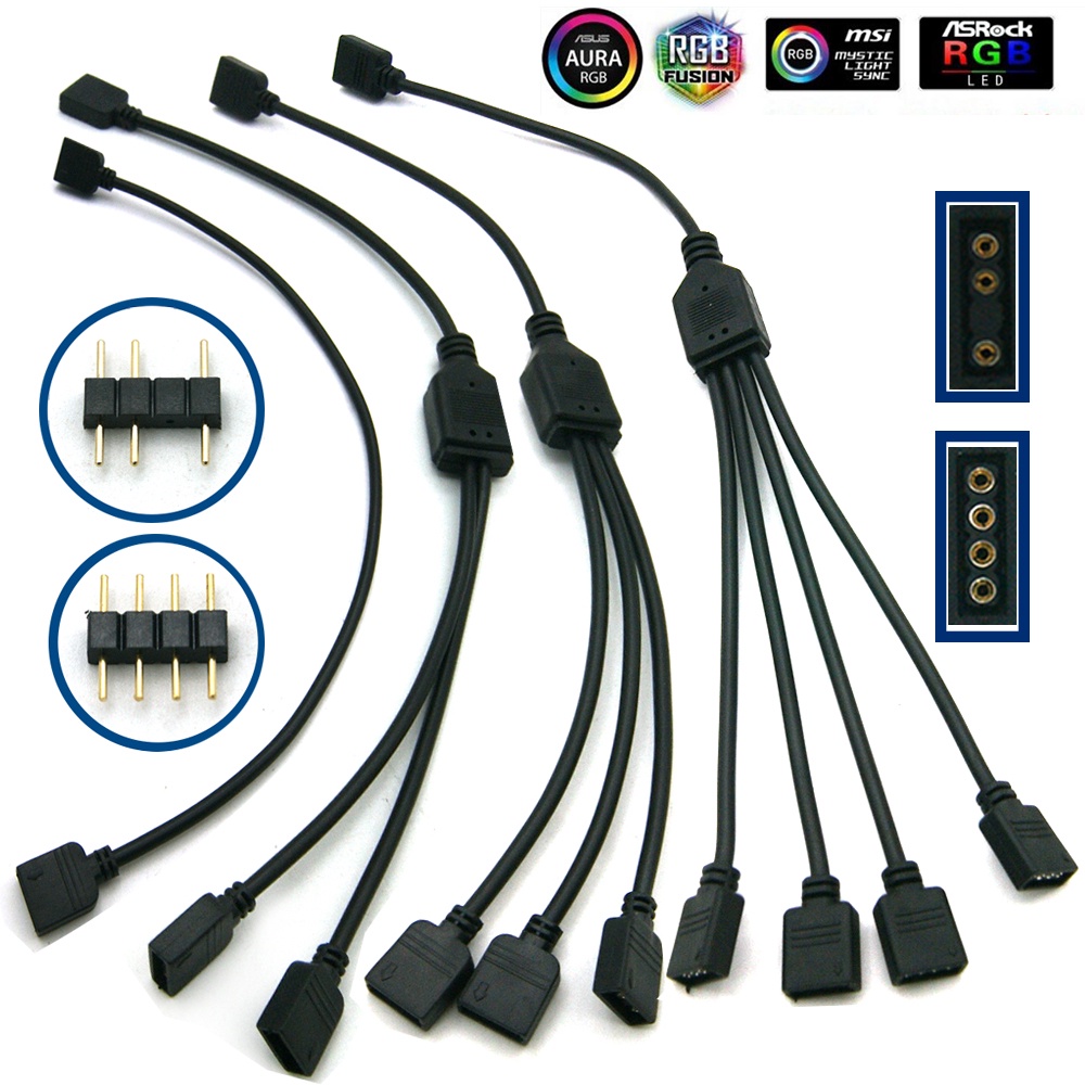 Cáp mở rộng 1/2/3/4 12V 4PIN RGB / 5V 3PIN ARGB Đầu nối dải LED ARGB Đầu nối cáp mở rộng cho CPU / Quạt