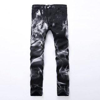 Quần Jean Nam Đầu Sói In Họa Tiết Quần Đen Nam Quần Denim Màu Đen