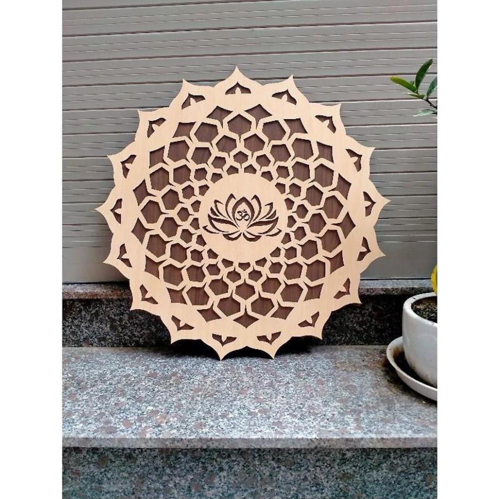 Tranh Gỗ Hoa Sen ĐK60cm Decor Hoa Mandala Treo Tường Trang Trí Phòng Thiền , Yoga …