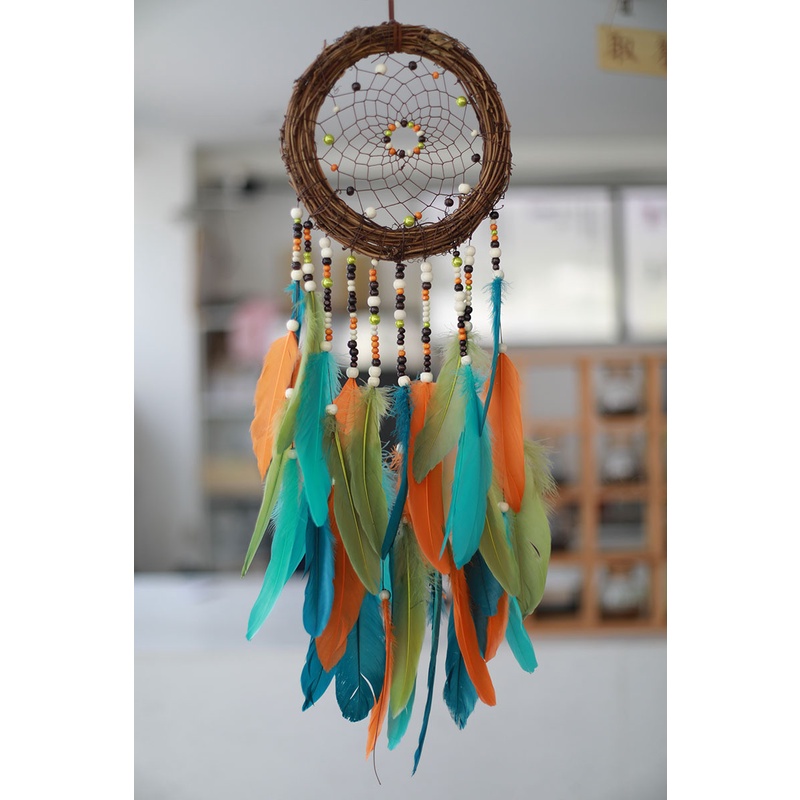 DREAMCATCHER Vòng Tổ Chim Đính Lông Vũ Hạt Gỗ Handmade Cao Cấp, Vòng Cây Khô