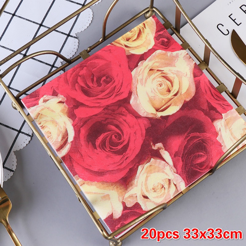 20 Khăn Ăn Dùng Một Lần In Hình Hoa Hồng