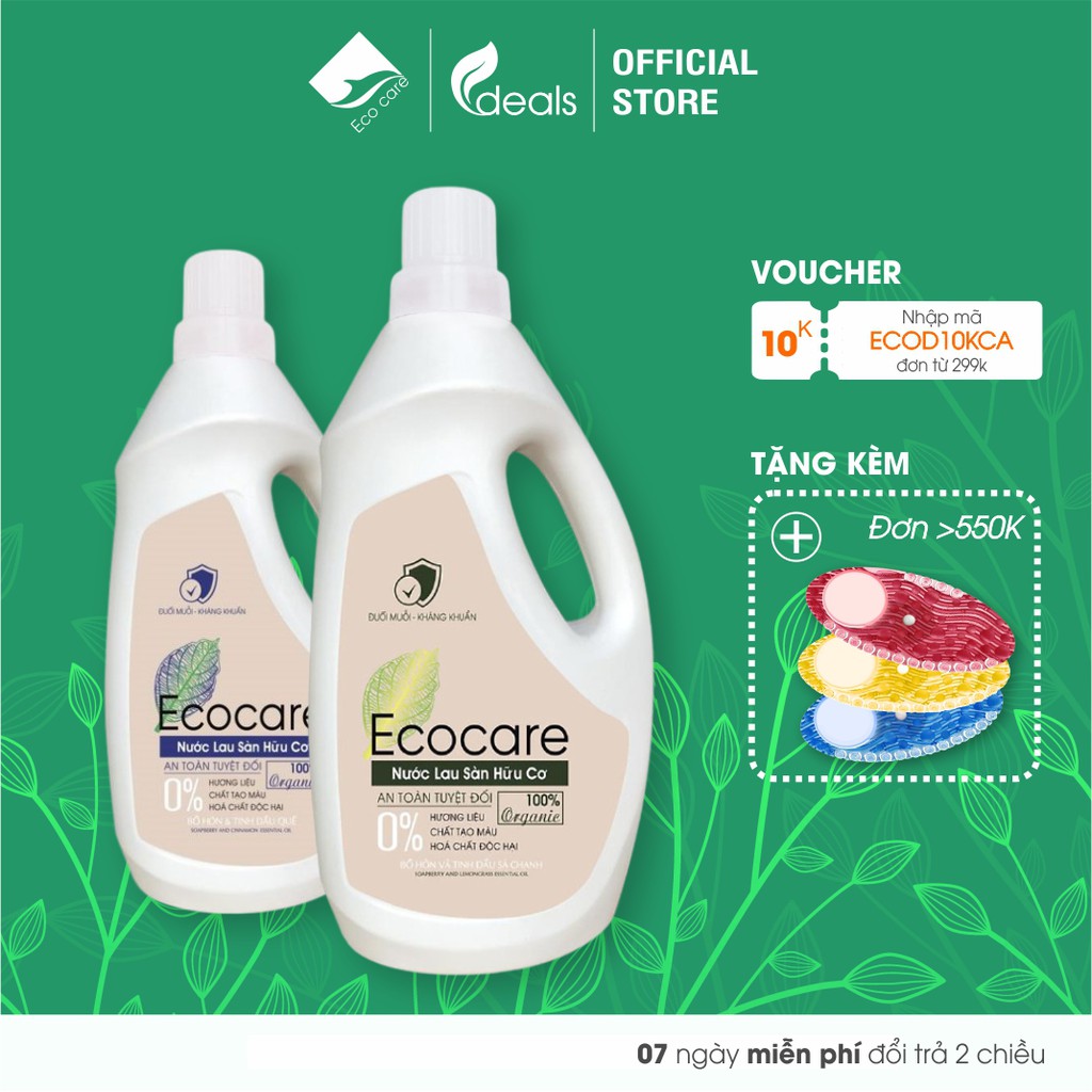 Nước Lau Sàn Bồ Hòn Hữu Cơ Ecocare 1 lít - Diệt khuẩn, Đuổi muỗi, Chống trơn trượt