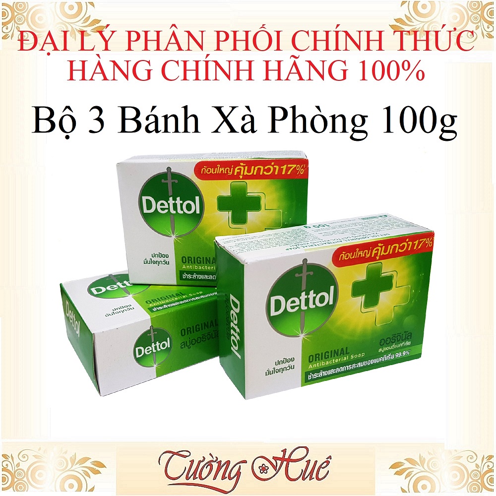 Bộ 3 Xà Phòng Dettol Kháng Khuẩn Original Antibacterial Soap - 100g x3