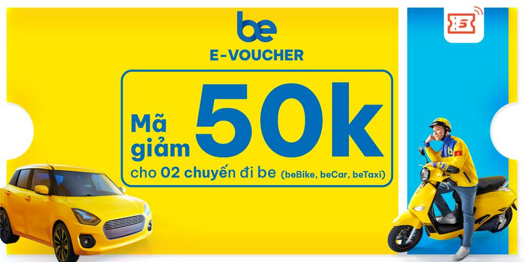 Mã ưu đãi 50k x 2 chuyến beBike, beCar và beTaxi trên ứng dụng Be