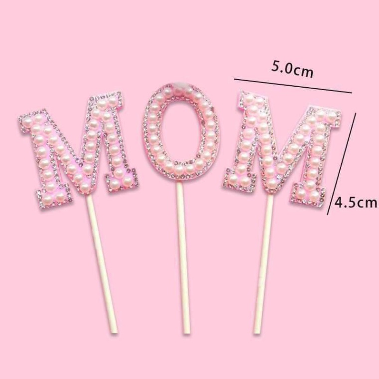 trang trí bánh sinh nhật [FREESHIP❤️] set 3 thẻ cắm MOM đính hạt