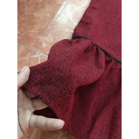 Váy bầu bigsize 40-100kg Đầm bầu công sở Váy bầu dạ đỏ nơ cổ đen MB102