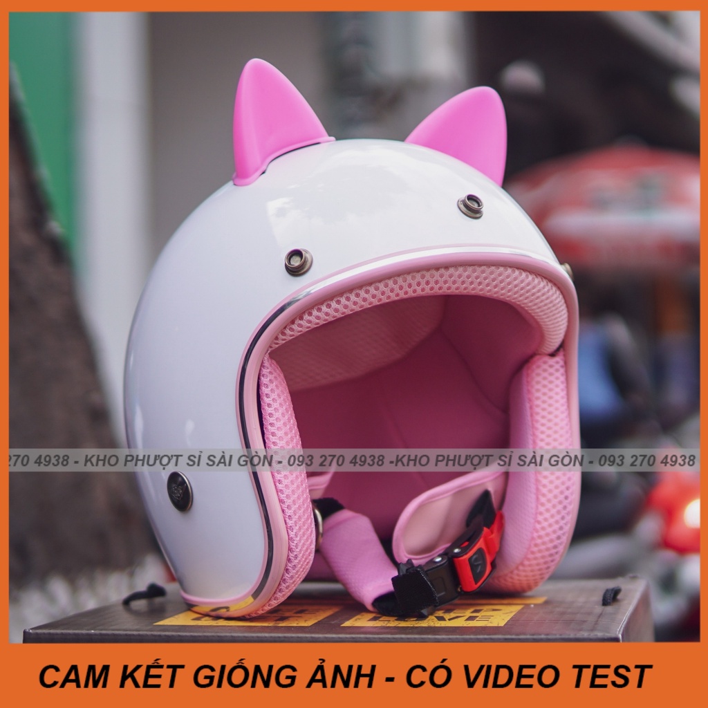 Tai mèo nhựa gắn nón bảo hiểm 3/4 fullface màu trắng - Phụ kiện tai mèo gắn nón bằng nhựa nhiều màu