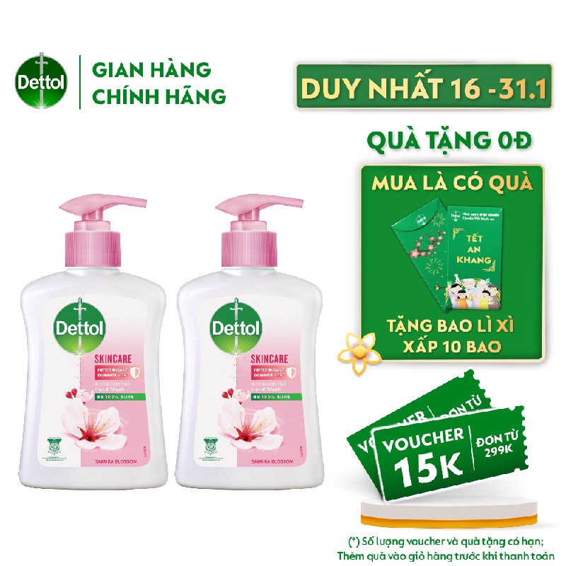 Combo 2 chai nước rửa tay Dettol kháng khuẩn dưỡng da- Chai 250g