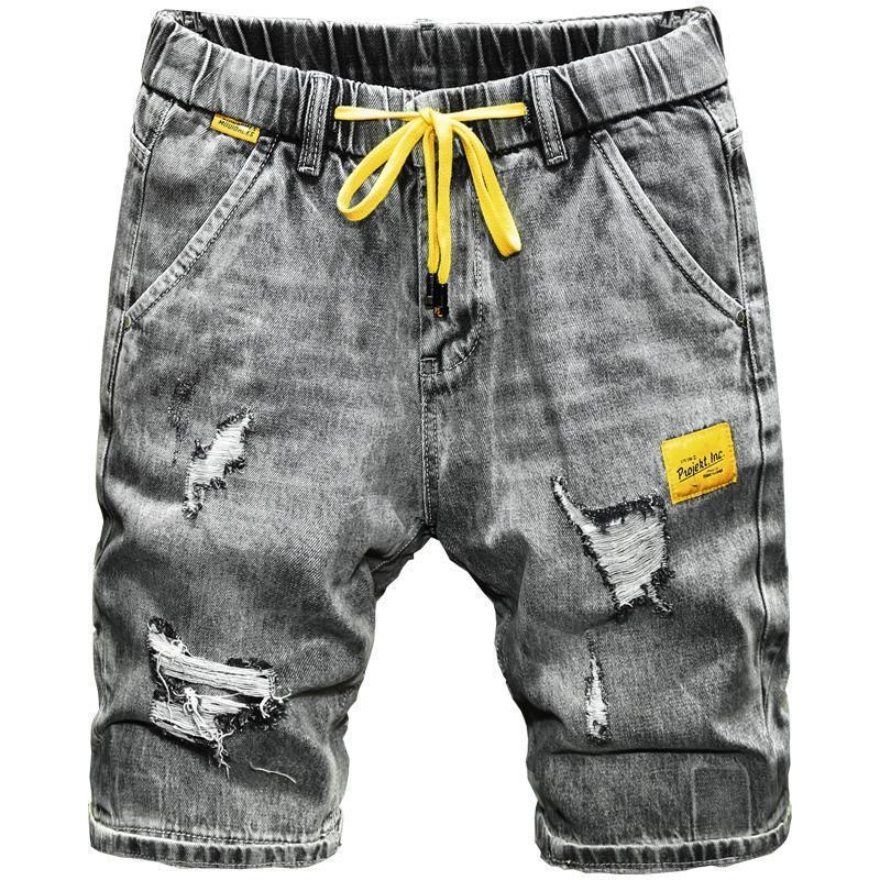 Quần short denim dáng rộng lưng thun phối dây rút phong cách Hàn Quốc cá tính thời trang cho nam