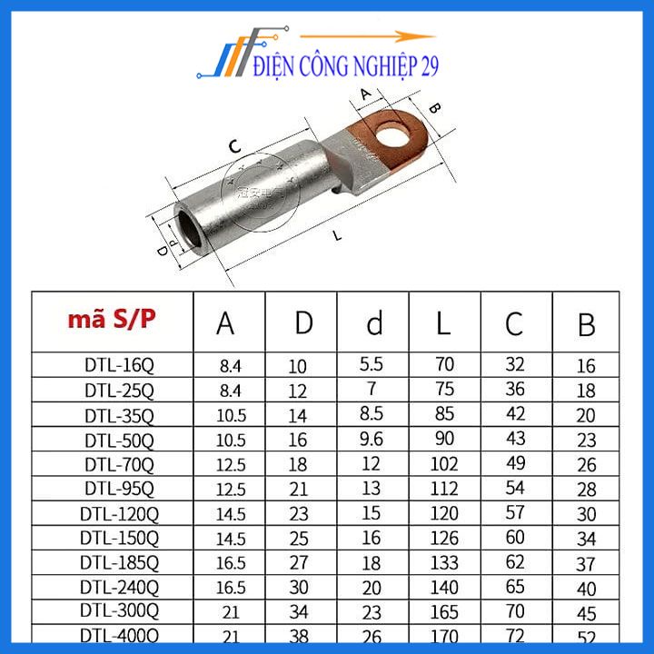 Đầu cos đồng nhôm 16MM ~ 95MM dây cáp 16mm2 đến 95mm2