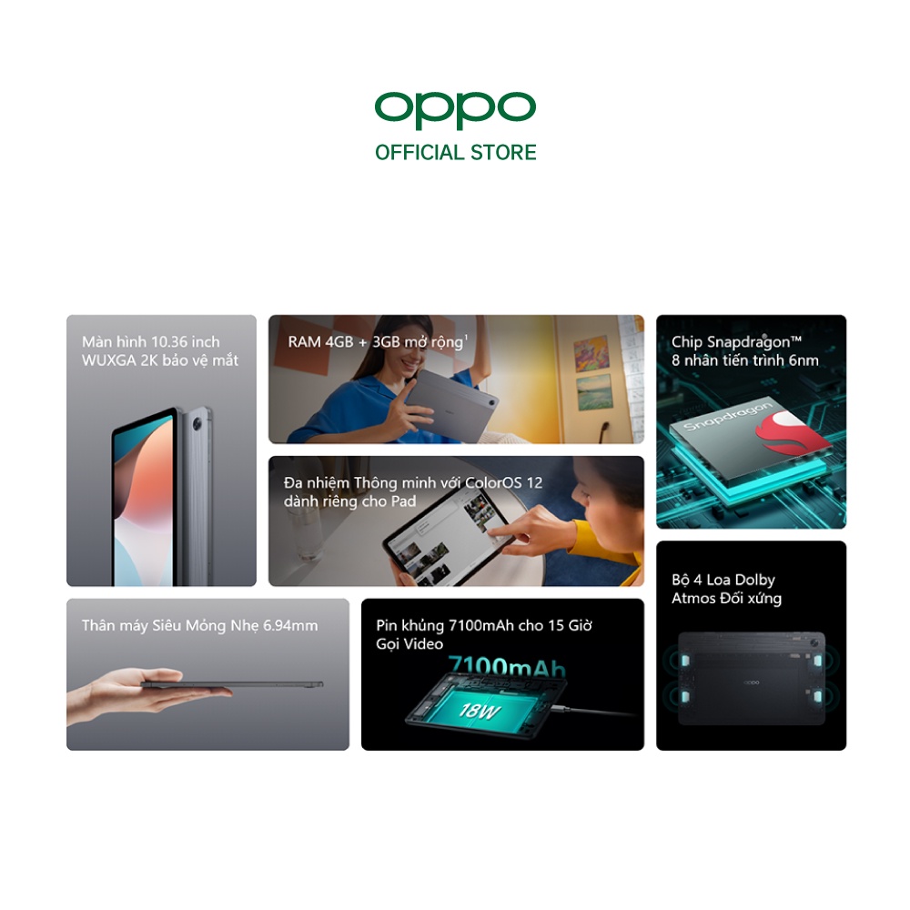 Máy Tính Bảng OPPO Pad Air (4GB/64GB) | Màn Hình 2K 1 tỷ Màu | Chip Snapdragon 680