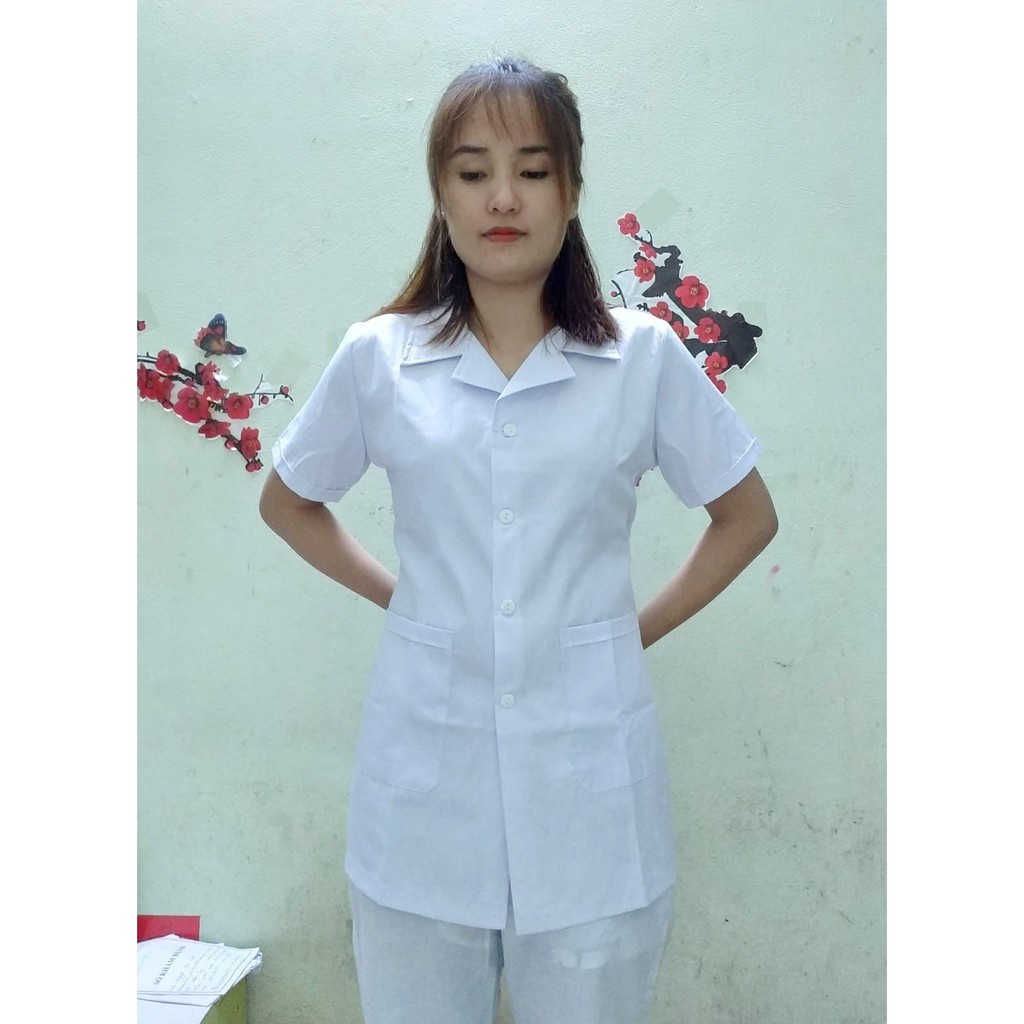 Áo Blue , Blouse trắng Dáng Ngắn Ngang Đùi