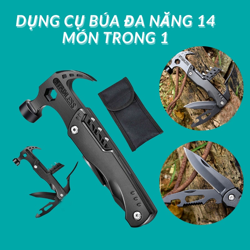 Búa đa năng sinh tồn dã ngoại 13 chức năng chuyên cho dân phượt và gia đình, bằng thép cao cấp không gỉ