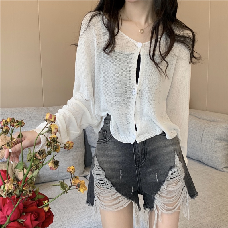 Áo Cardigan Dệt Kim Tay Dài Cổ Chữ v Màu Trơn 51714